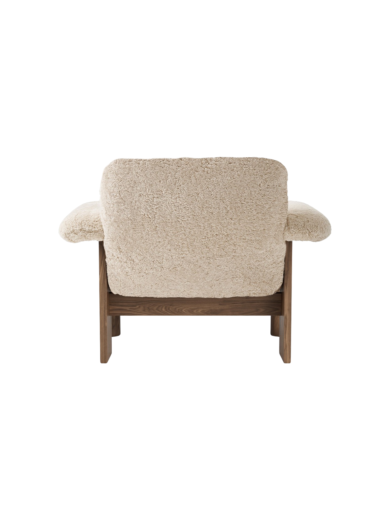 Fauteuil scandinave mi-siècle à dossier bas en peau de mouton avec cadre en bois pour salon et chambre