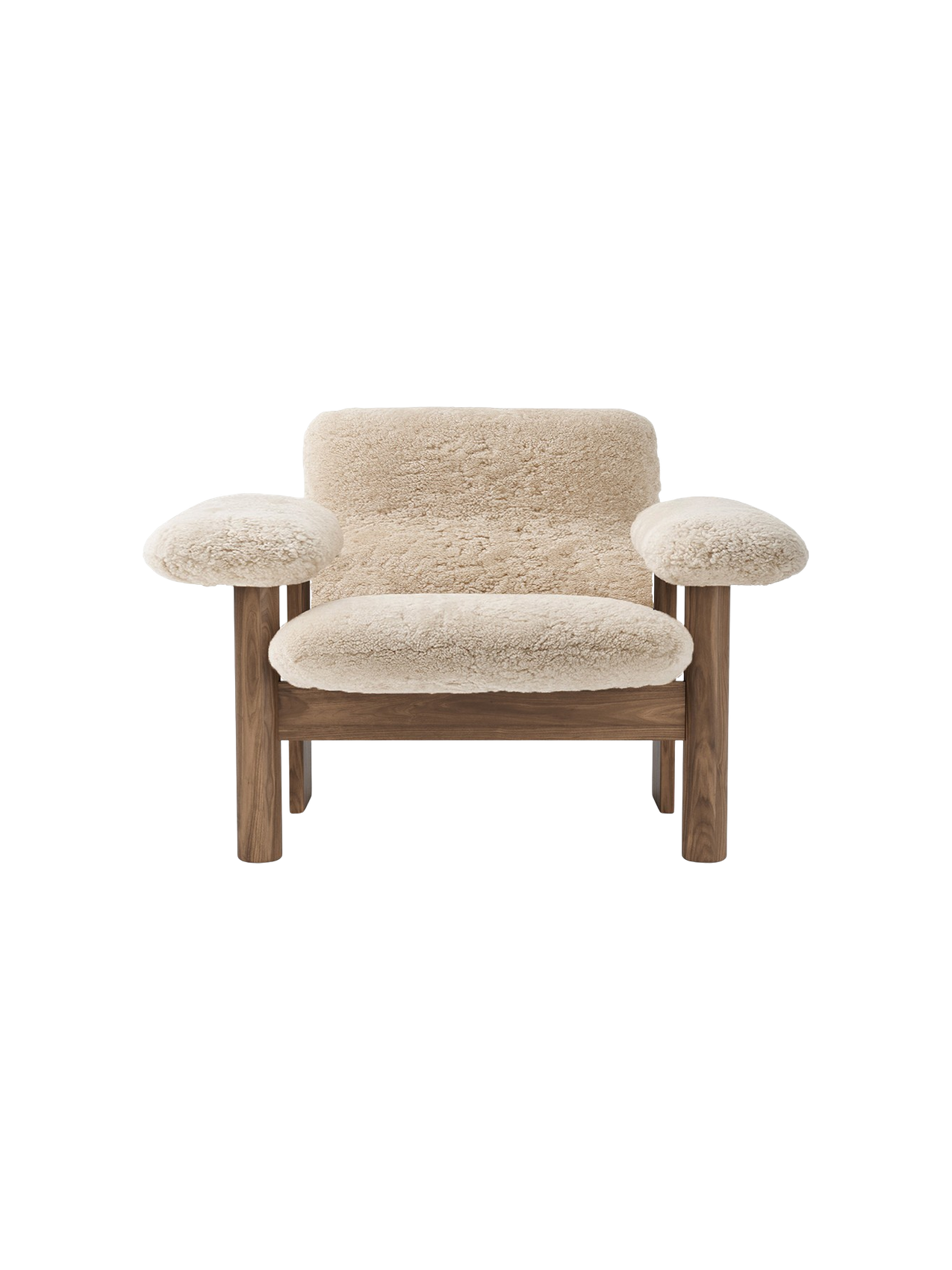 Fauteuil scandinave mi-siècle à dossier bas en peau de mouton avec cadre en bois pour salon et chambre
