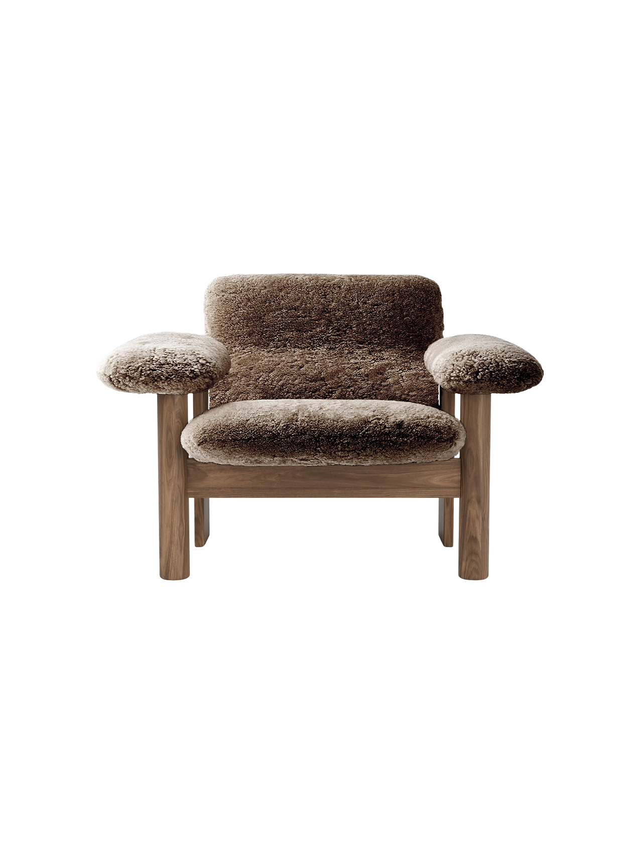 Fauteuil scandinave mi-siècle à dossier bas en peau de mouton avec cadre en bois pour salon et chambre