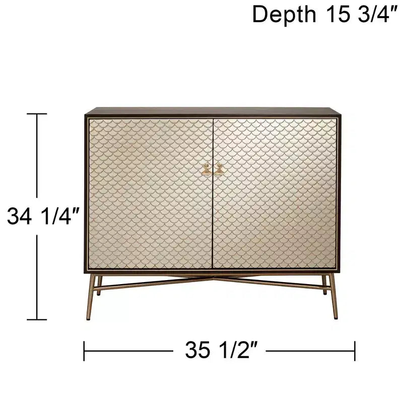 55 Downing Street Auric Meuble bas moderne en acajou et laiton de 35 1/2 po de large