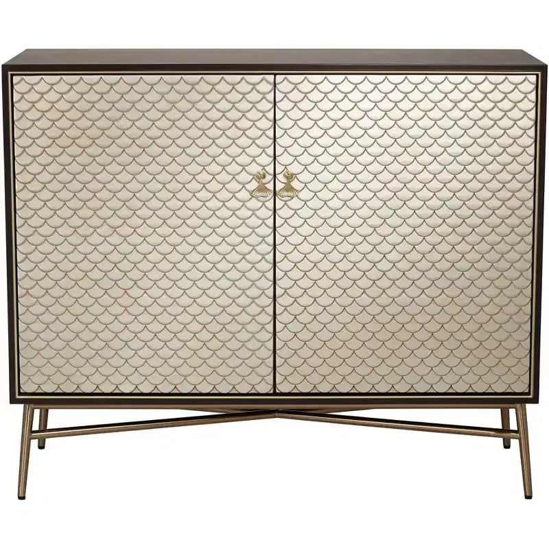 55 Downing Street Auric Meuble bas moderne en acajou et laiton de 35 1/2 po de large
