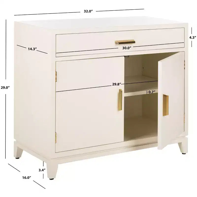 Commode 2 portes 1 tiroir Nigel - CHS6600 - Blanc/Laiton -