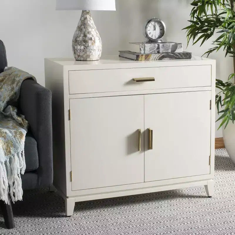Commode 2 portes 1 tiroir Nigel - CHS6600 - Blanc/Laiton -