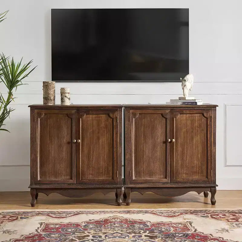 Meuble d'appoint de style rustique à 2 portes de 34 po de hauteur avec pieds réglables, ensemble de 2 | Hulala Home