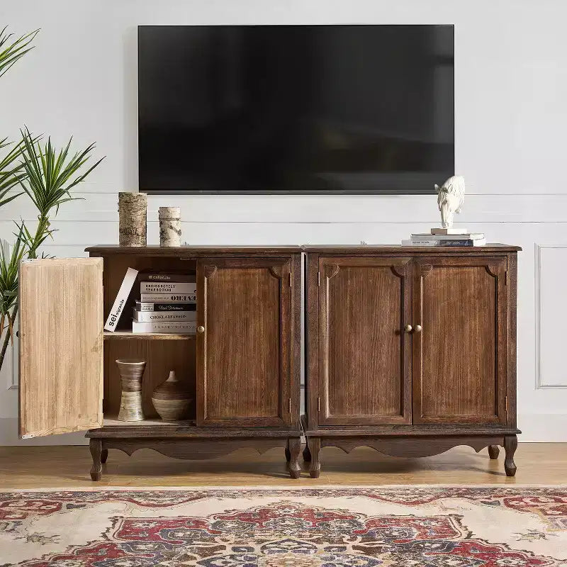 Meuble d'appoint de style rustique à 2 portes de 34 po de hauteur avec pieds réglables, ensemble de 2 | Hulala Home