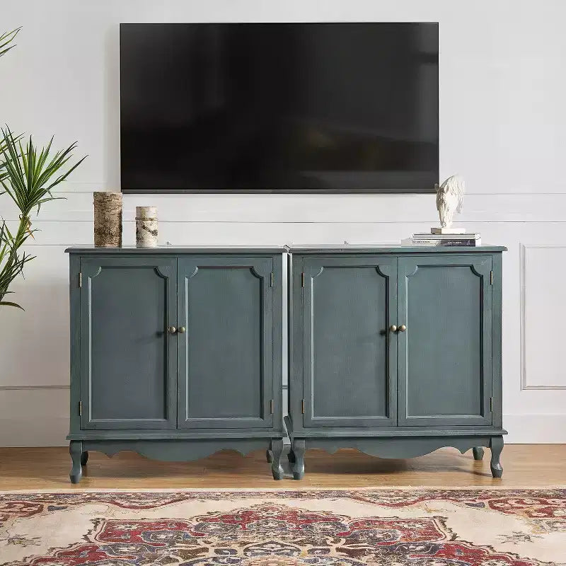 Meuble d'appoint de style rustique à 2 portes de 34 po de hauteur avec pieds réglables, ensemble de 2 | Hulala Home