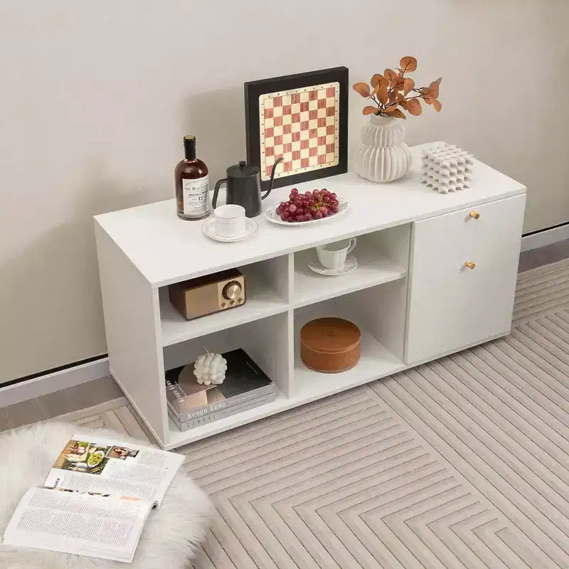 Armoire de rangement avec 2 tiroirs 4 cubes, pieds réglables, meuble d'exposition blanc