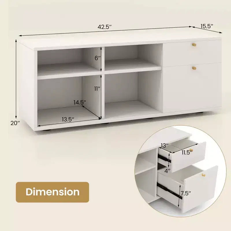 Armoire de rangement avec 2 tiroirs 4 cubes, pieds réglables, meuble d'exposition blanc