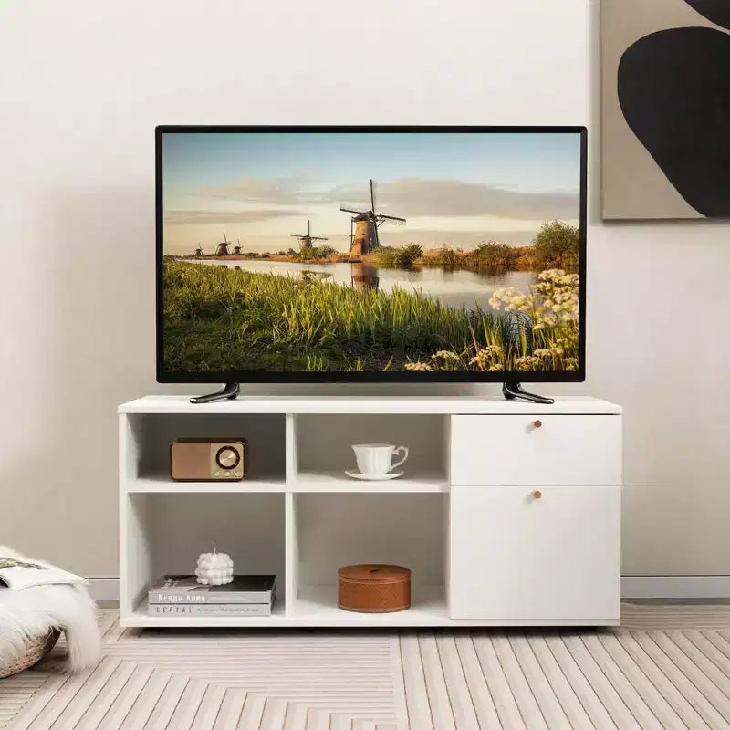 Armoire de rangement avec 2 tiroirs 4 cubes, pieds réglables, meuble d'exposition blanc