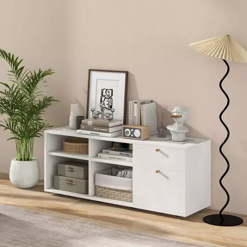 Armoire de rangement avec 2 tiroirs 4 cubes, pieds réglables, meuble d'exposition blanc