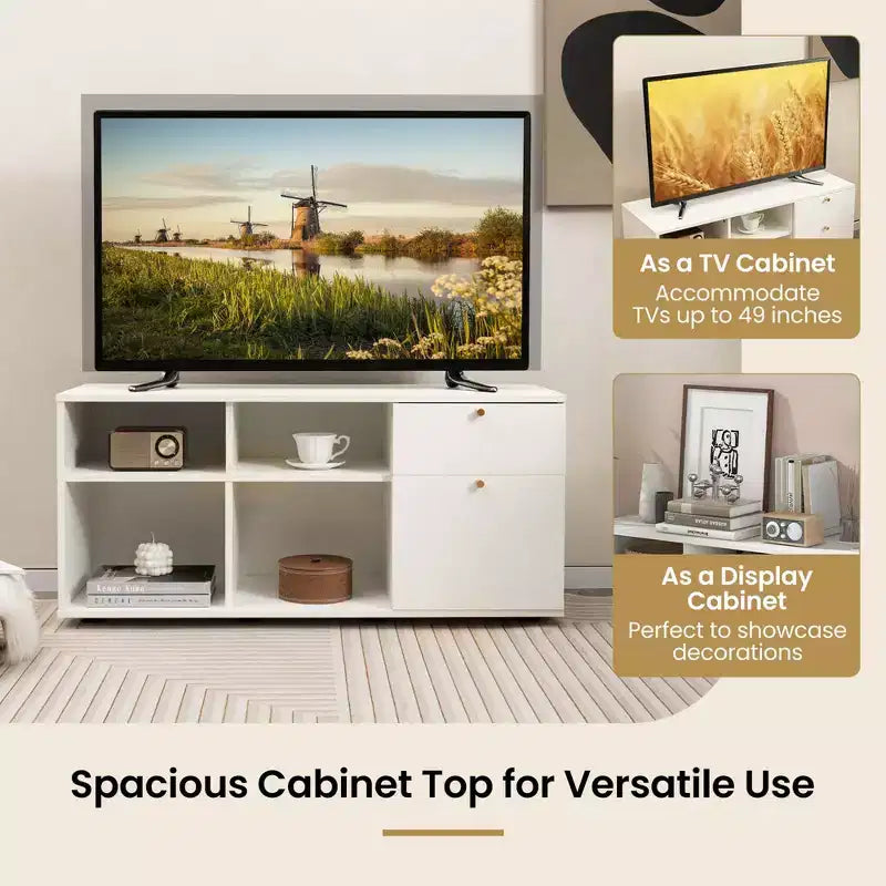 Armoire de rangement avec 2 tiroirs 4 cubes, pieds réglables, meuble d'exposition blanc