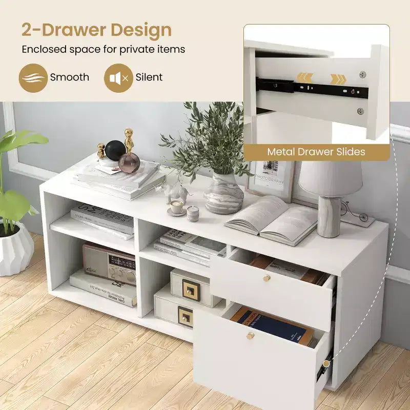Armoire de rangement avec 2 tiroirs 4 cubes, pieds réglables, meuble d'exposition blanc