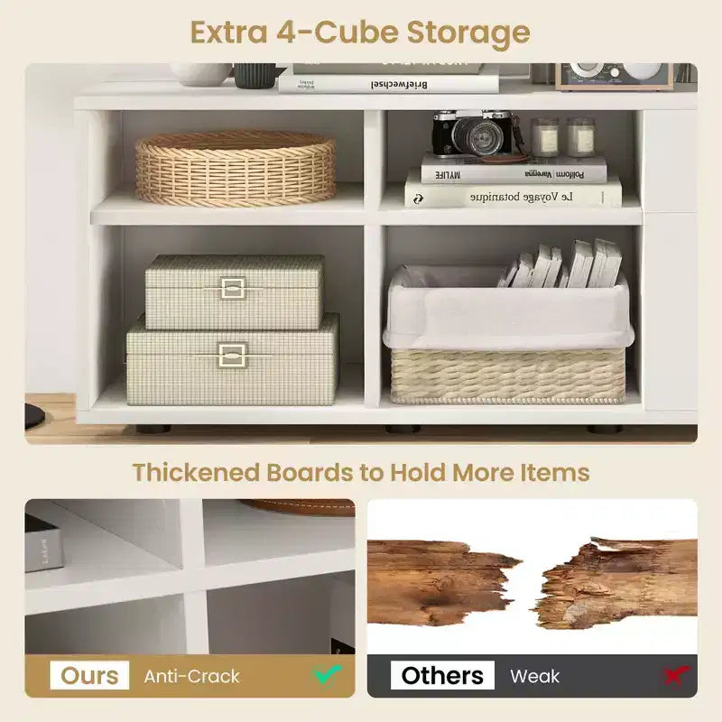 Armoire de rangement avec 2 tiroirs 4 cubes, pieds réglables, meuble d'exposition blanc