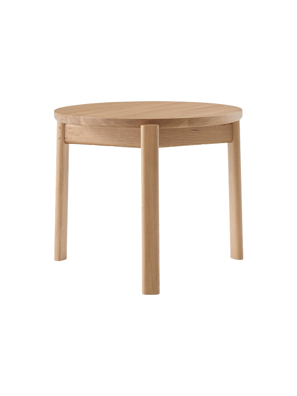 Table basse ronde scandinave en chêne massif et noyer avec assemblage à plat pour salon