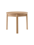 Table basse ronde scandinave en chêne massif et noyer avec assemblage à plat pour salon