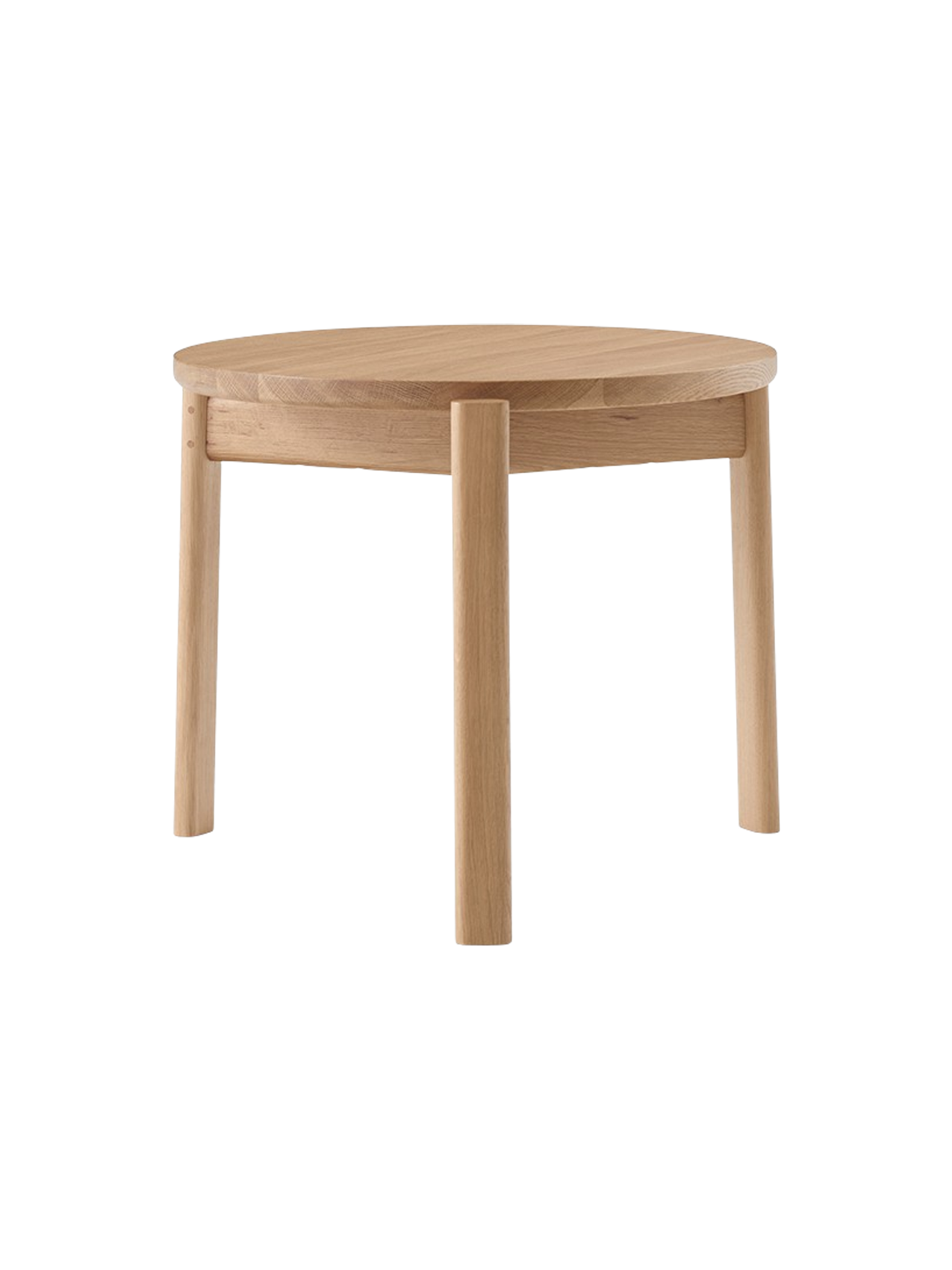Table basse ronde scandinave en chêne massif et noyer avec assemblage à plat pour salon