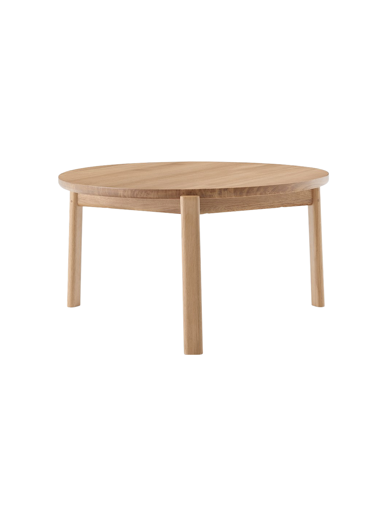 Table basse ronde scandinave en chêne massif et noyer avec assemblage à plat pour salon