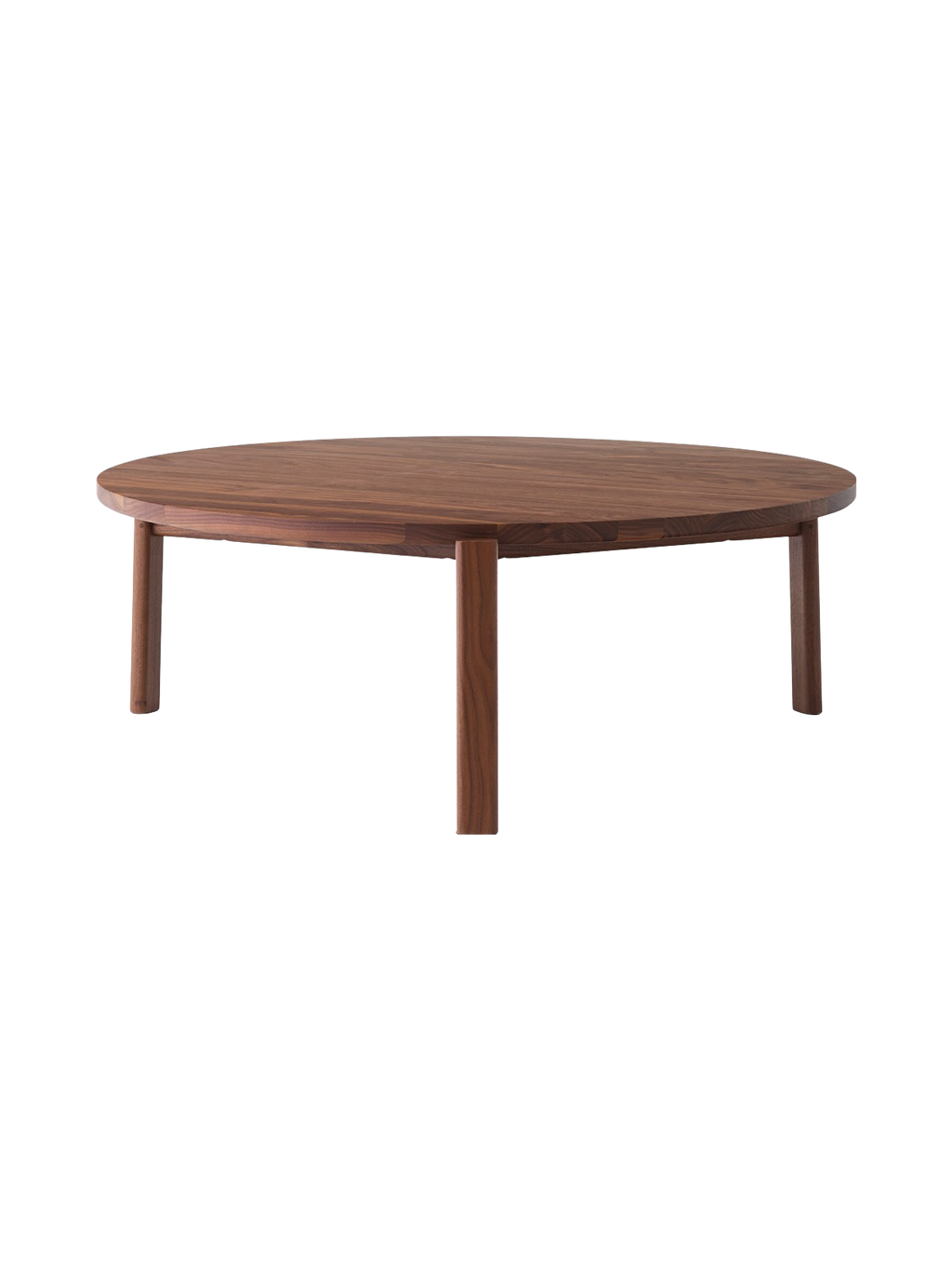 Table basse ronde scandinave en chêne massif et noyer avec assemblage à plat pour salon