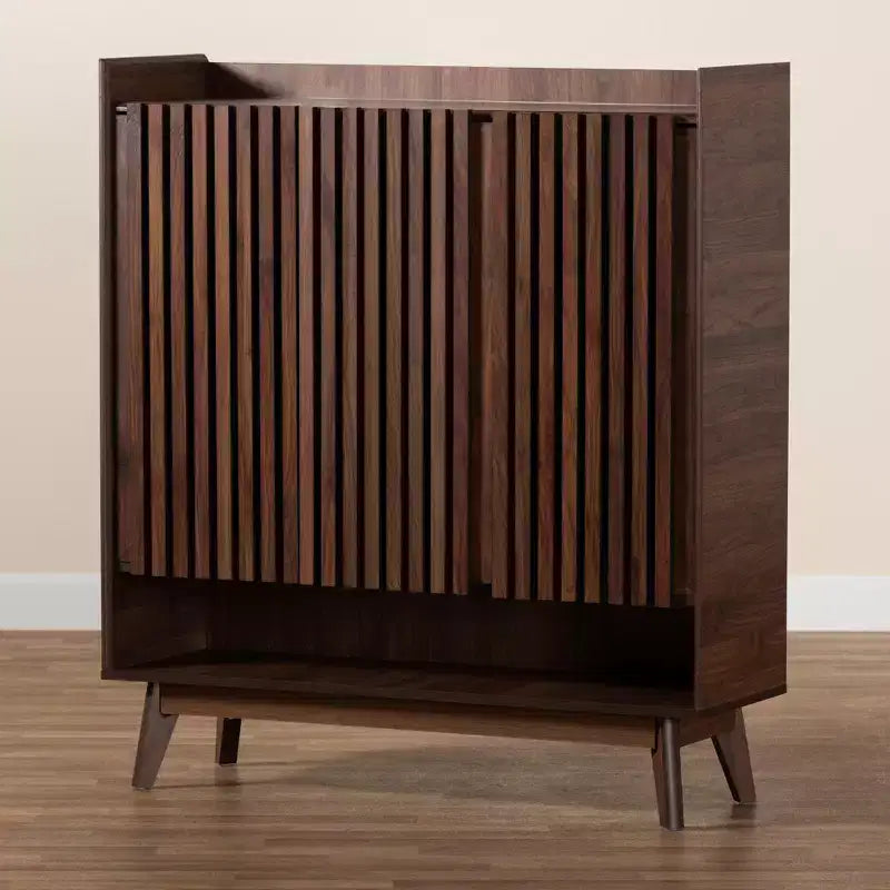 Meuble à chaussures en bois noyer style Mid-Century Modern Delaire