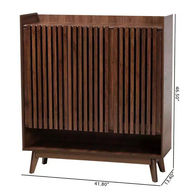 Meuble à chaussures en bois noyer style Mid-Century Modern Delaire