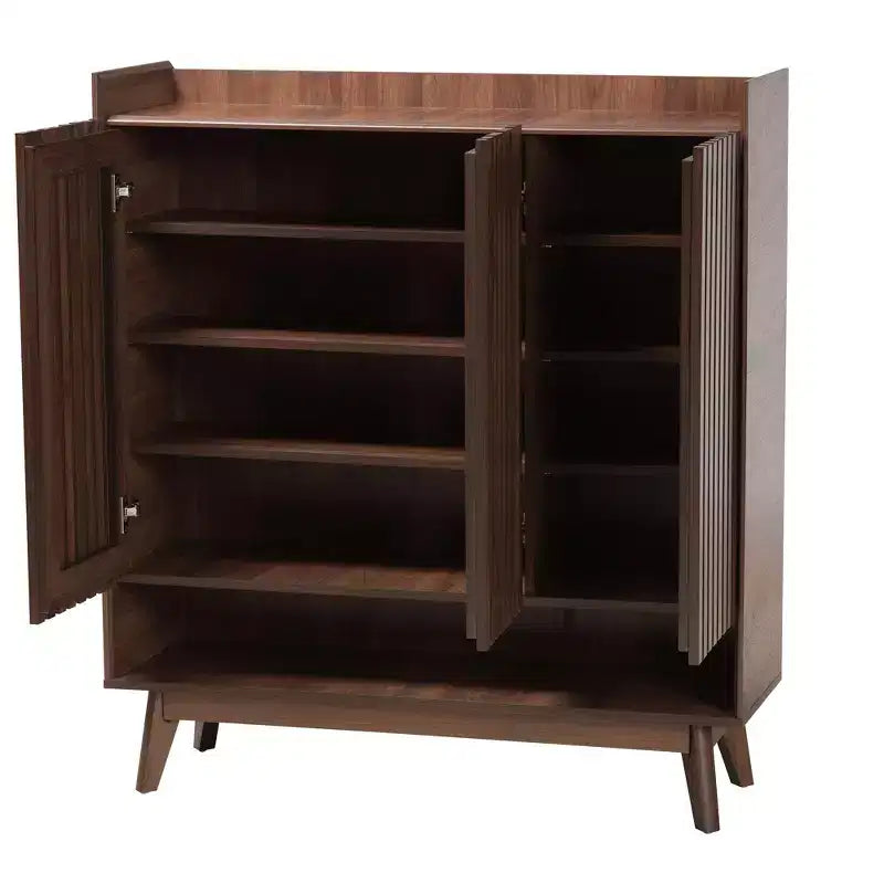 Meuble à chaussures en bois noyer style Mid-Century Modern Delaire