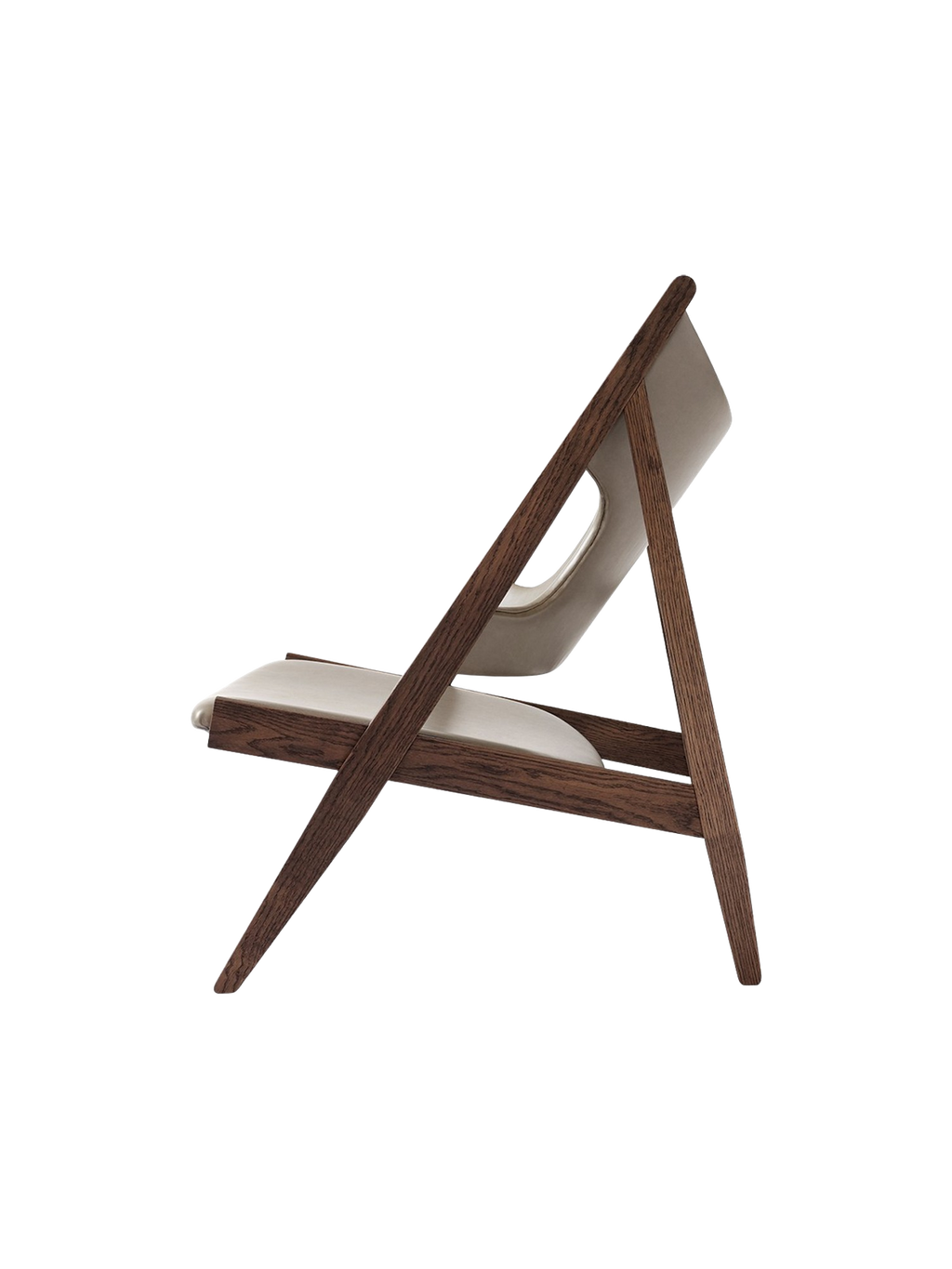 Fauteuil de salon en cuir et chêne avec accoudoirs incurvés