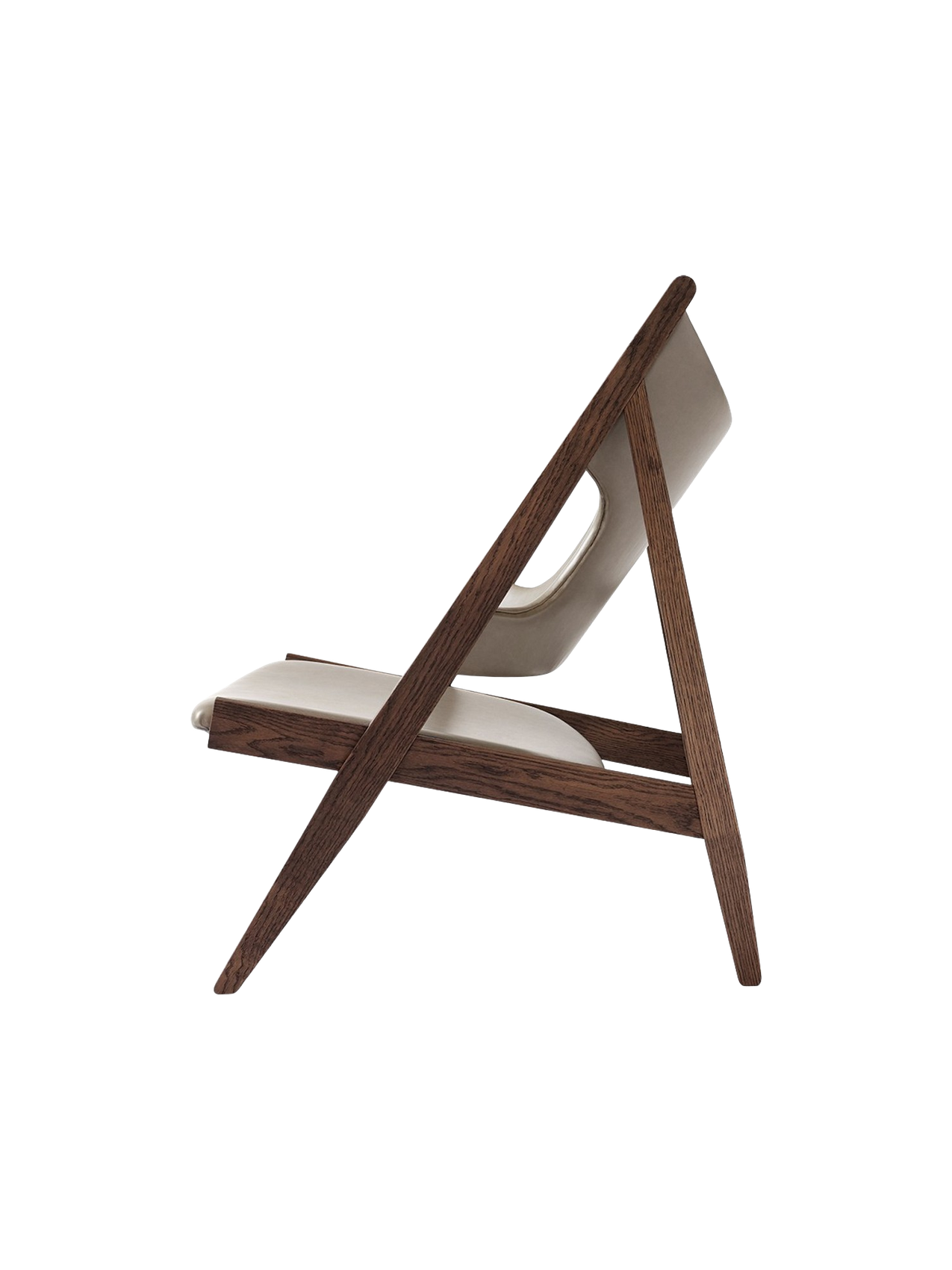 Fauteuil de salon en cuir et chêne avec accoudoirs incurvés