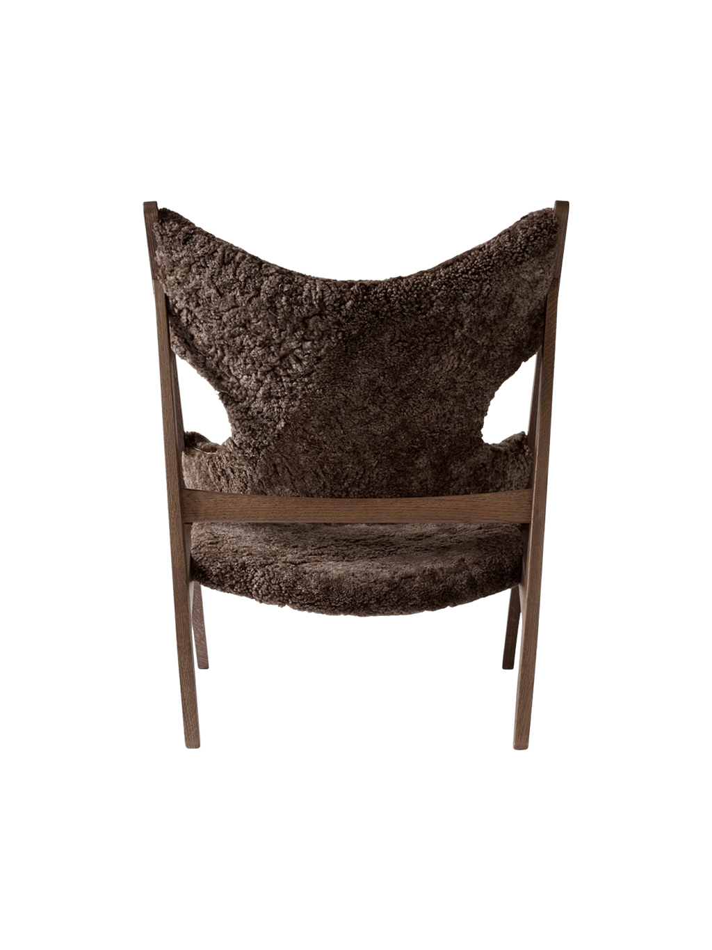 Fauteuil de salon et de chambre en peau de mouton et chêne avec découpe au niveau des accoudoirs