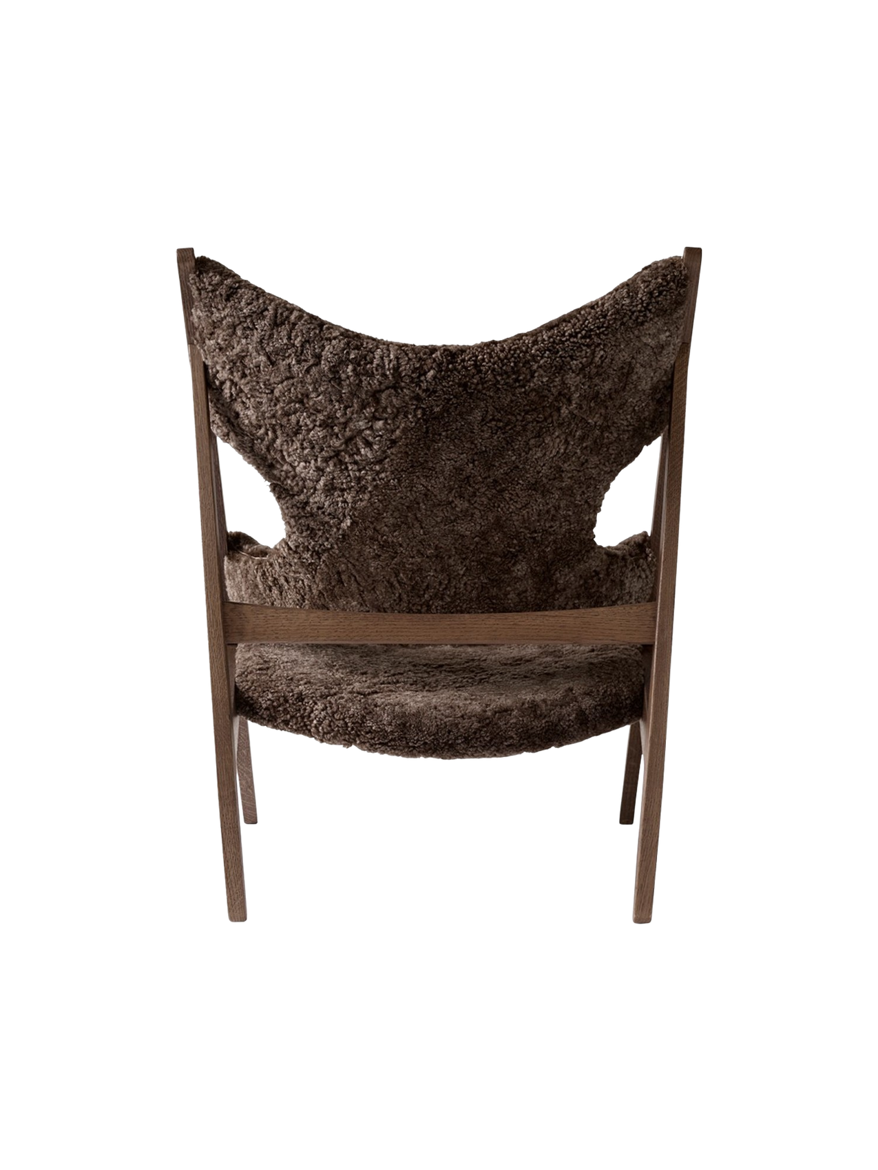 Fauteuil de salon et de chambre en peau de mouton et chêne avec découpe au niveau des accoudoirs