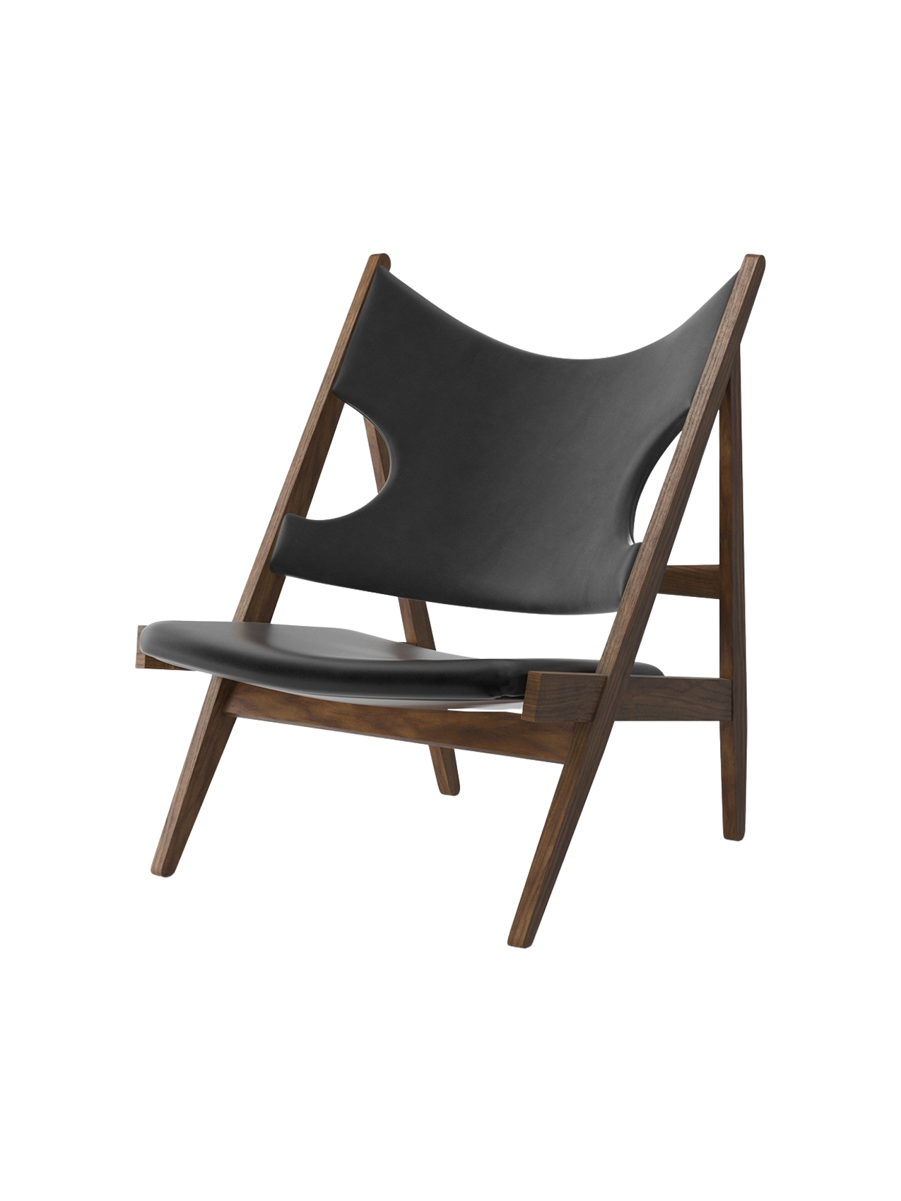 Fauteuil de salon en cuir et chêne avec accoudoirs incurvés