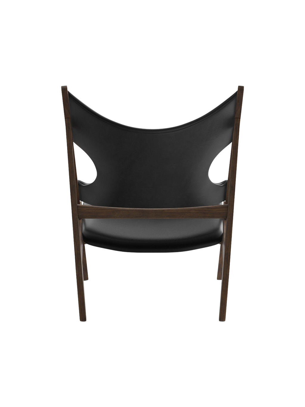 Fauteuil de salon en cuir et chêne avec accoudoirs incurvés