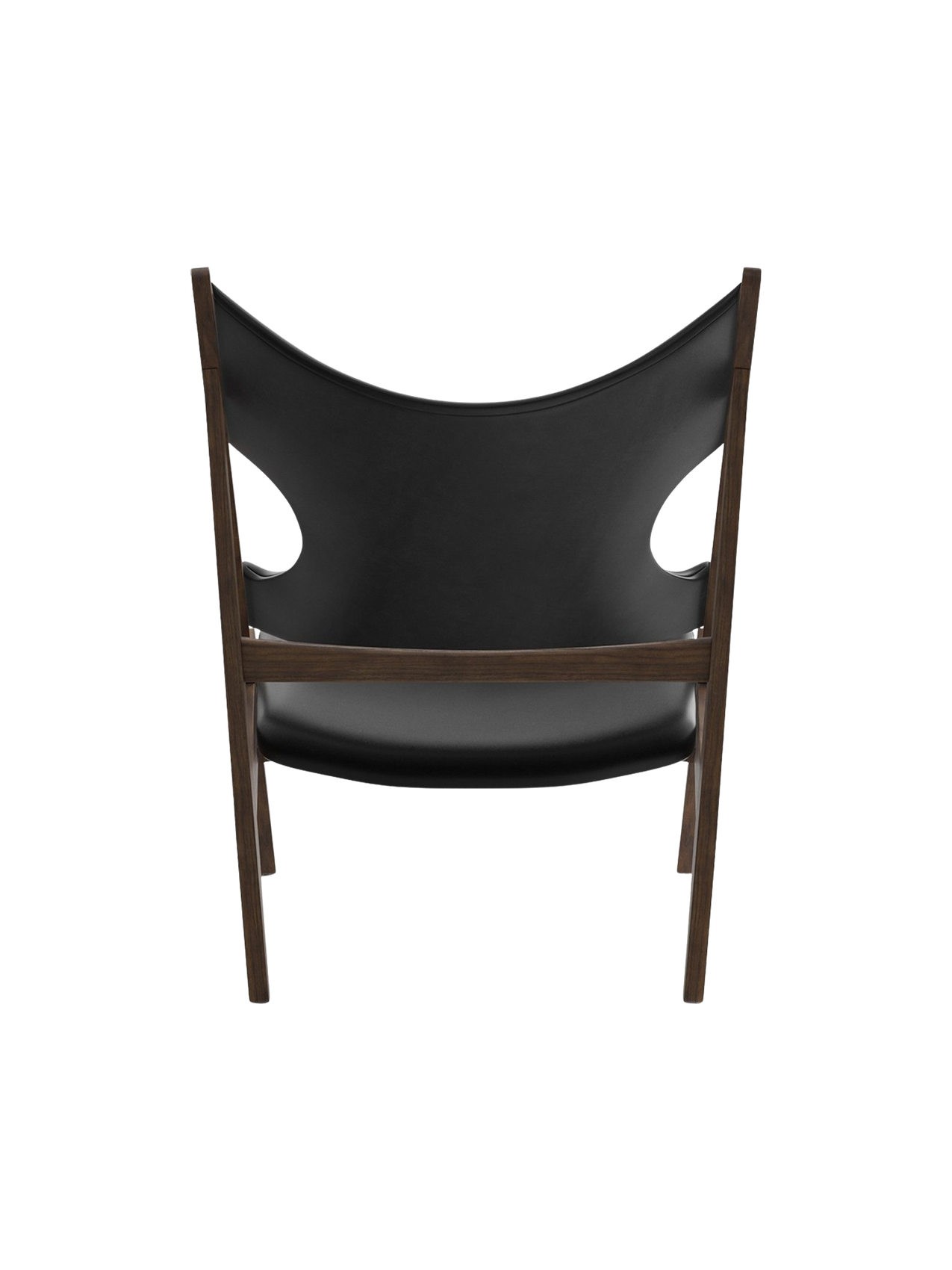 Fauteuil de salon en cuir et chêne avec accoudoirs incurvés