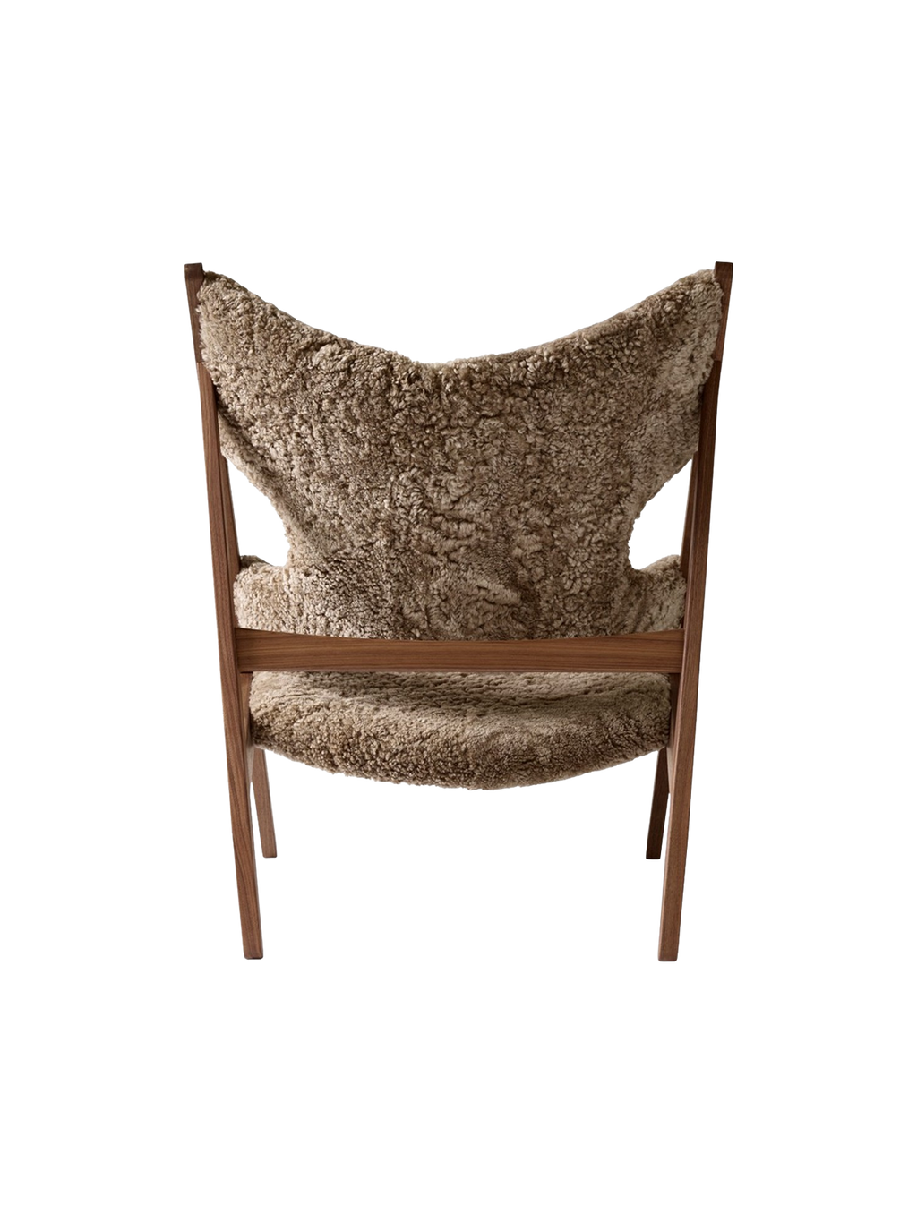 Fauteuil de salon et de chambre en peau de mouton et chêne avec découpe au niveau des accoudoirs