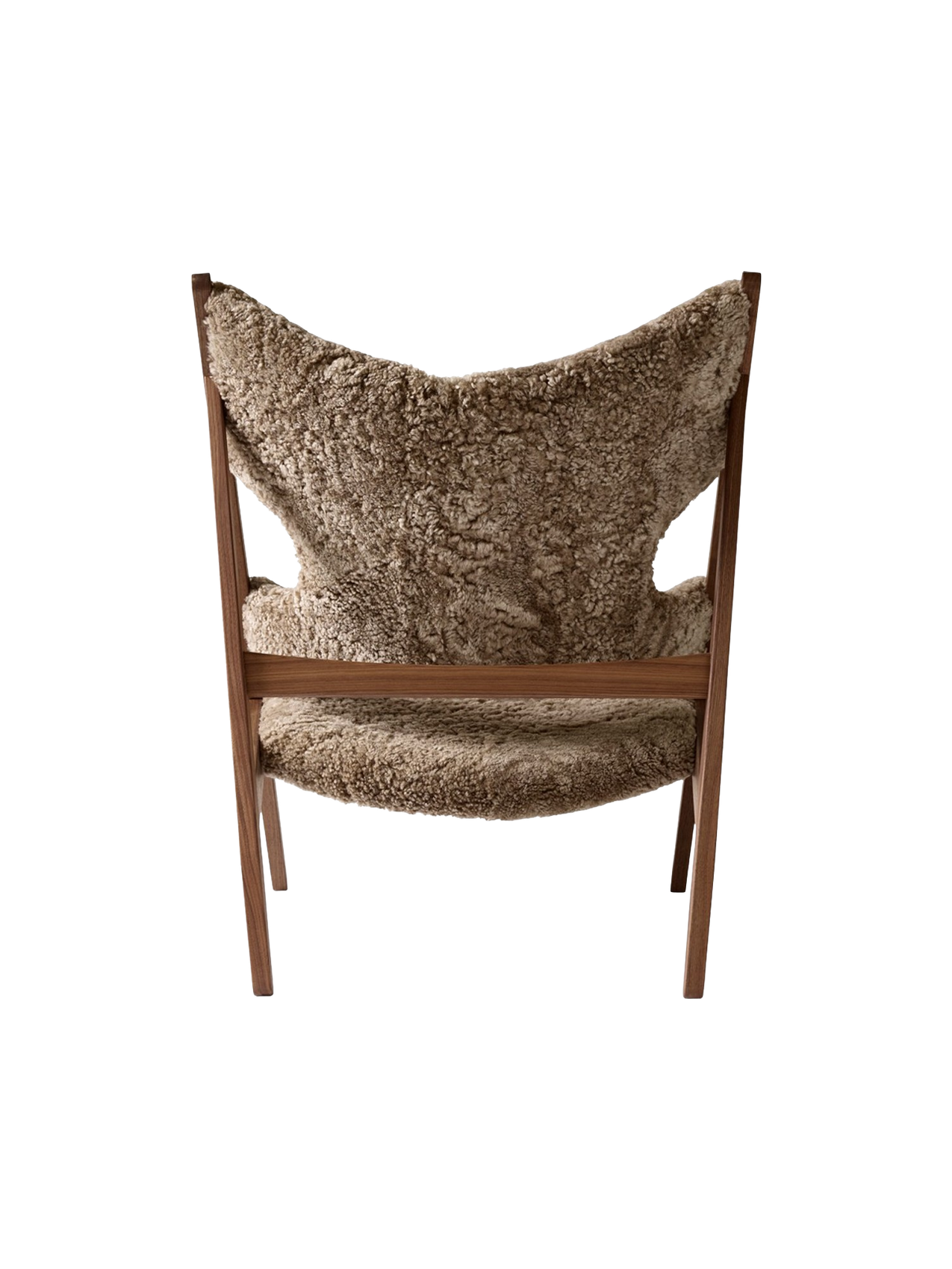 Fauteuil de salon et de chambre en peau de mouton et chêne avec découpe au niveau des accoudoirs