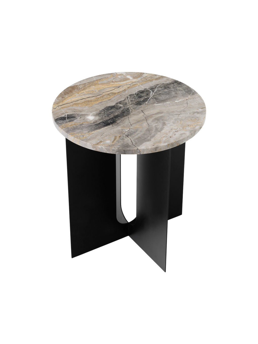 Table d'appoint contemporaine en acier et marbre Ø40 avec pieds en métal thermolaqué pour salon et chambre