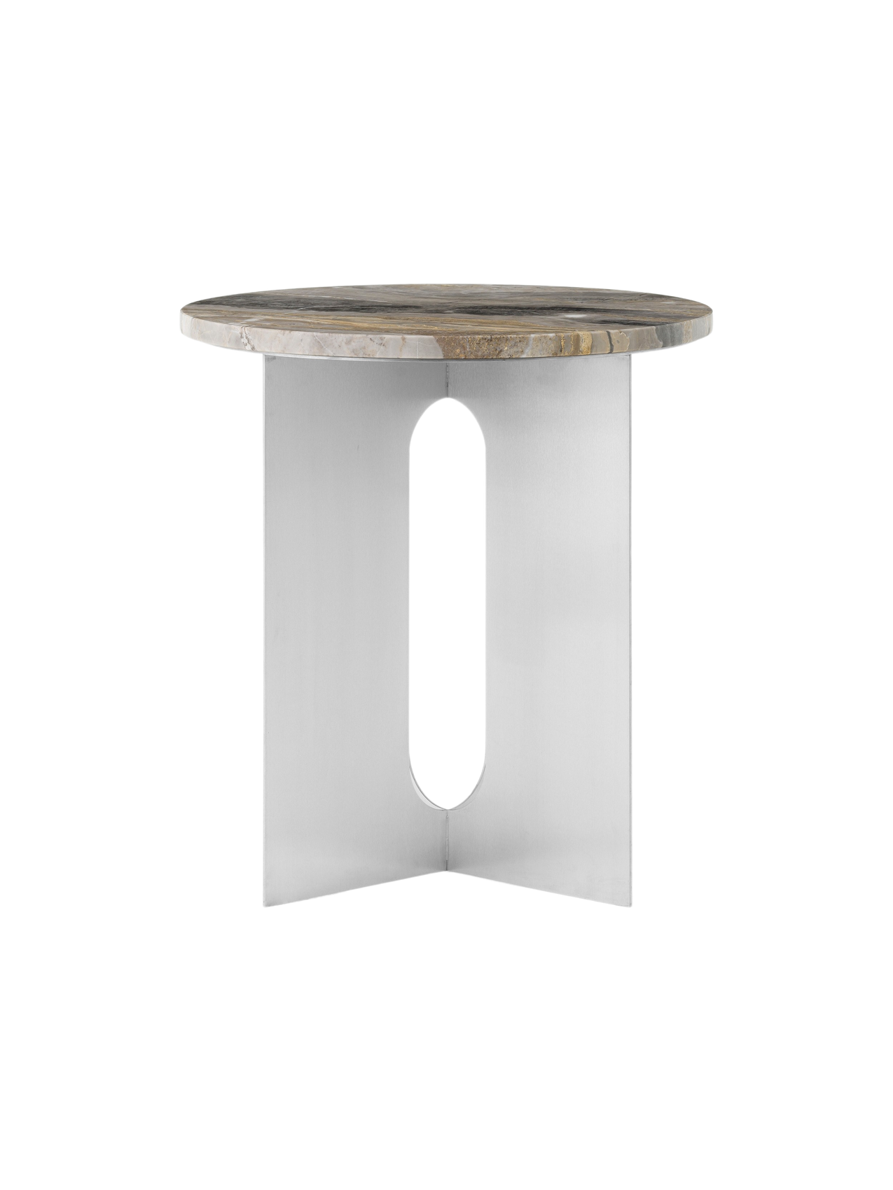Table d'appoint contemporaine en acier et marbre Ø40 avec pieds en métal thermolaqué pour salon et chambre