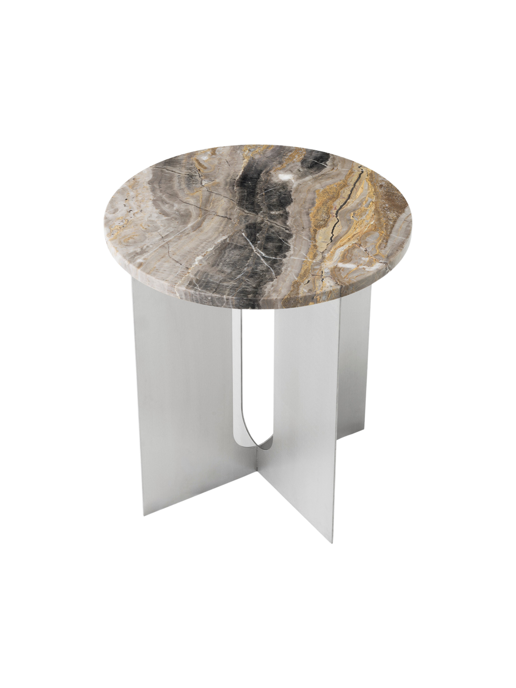Table d'appoint contemporaine en acier et marbre Ø40 avec pieds en métal thermolaqué pour salon et chambre