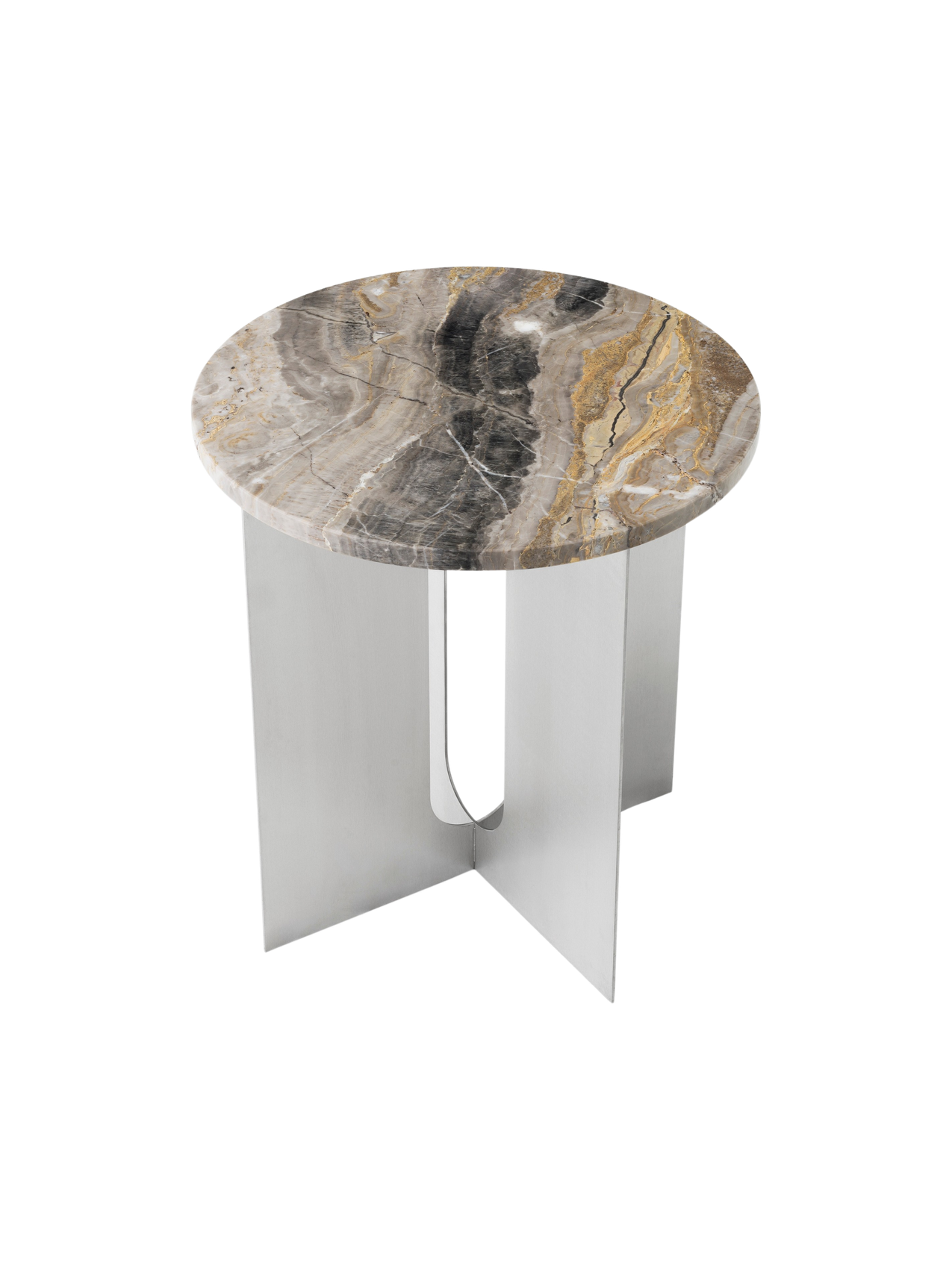 Table d'appoint contemporaine en acier et marbre Ø40 avec pieds en métal thermolaqué pour salon et chambre