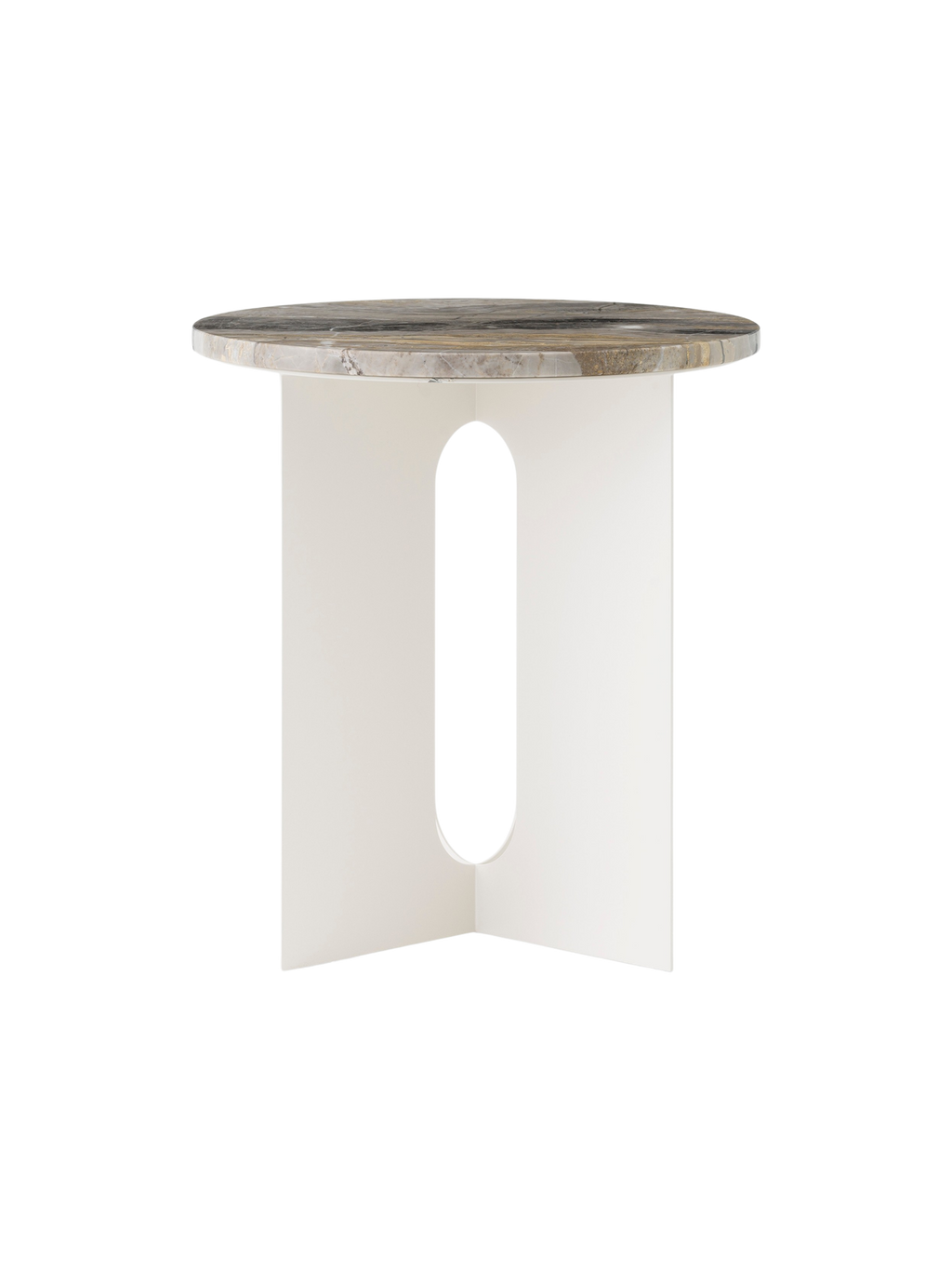 Table d'appoint contemporaine en acier et marbre Ø40 avec pieds en métal thermolaqué pour salon et chambre
