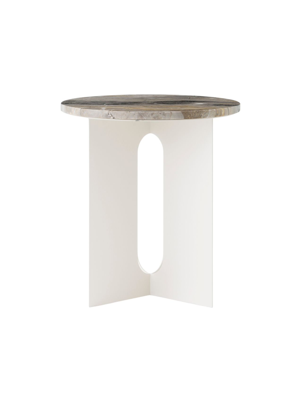 Table d'appoint contemporaine en acier et marbre Ø40 avec pieds en métal thermolaqué pour salon et chambre