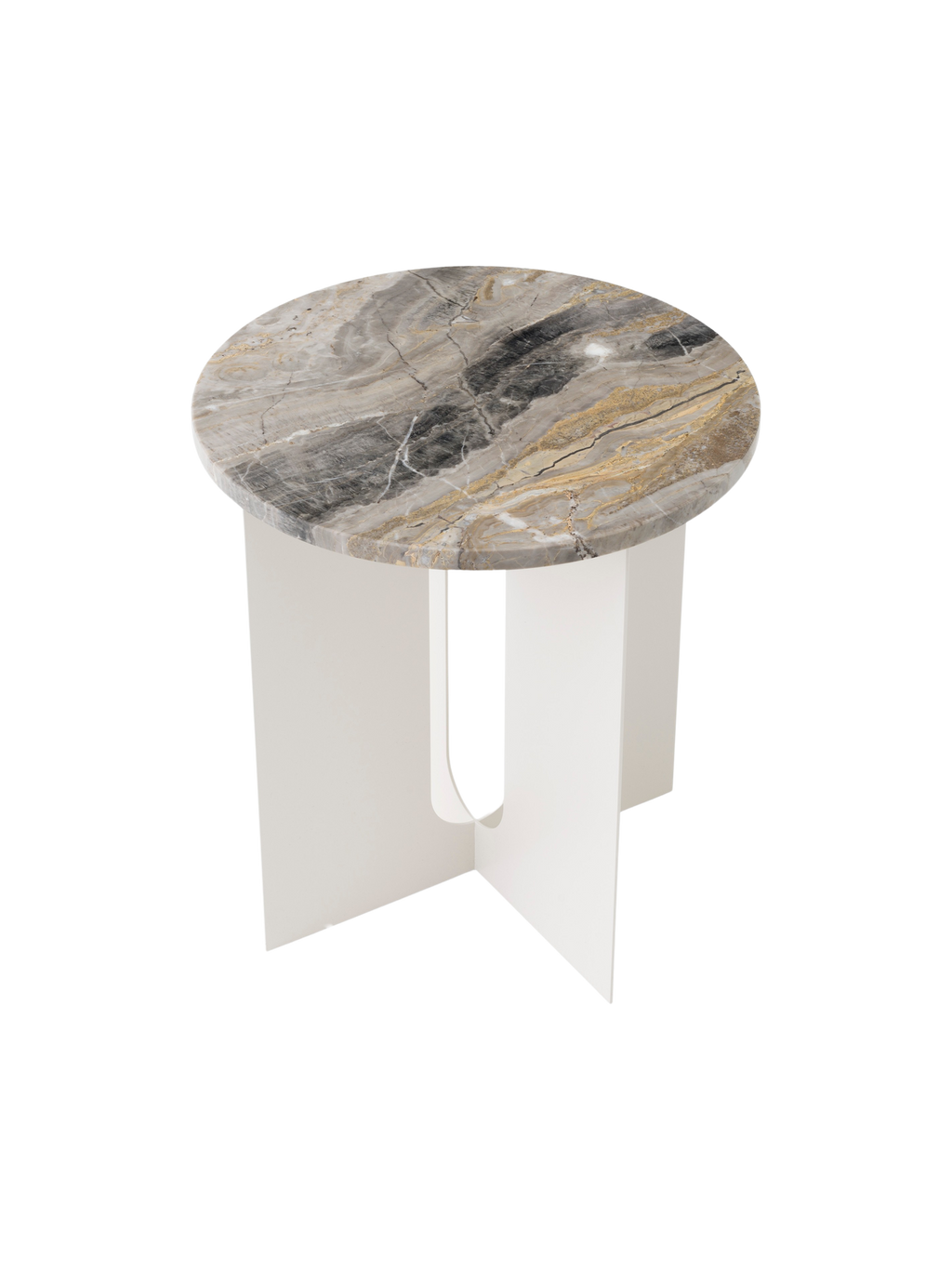 Table d'appoint contemporaine en acier et marbre Ø40 avec pieds en métal thermolaqué pour salon et chambre