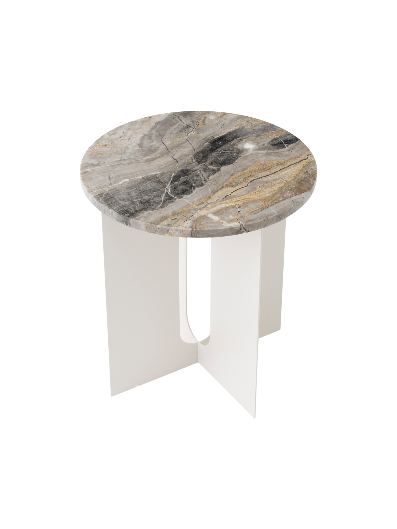 Table d'appoint contemporaine en acier et marbre Ø40 avec pieds en métal thermolaqué pour salon et chambre