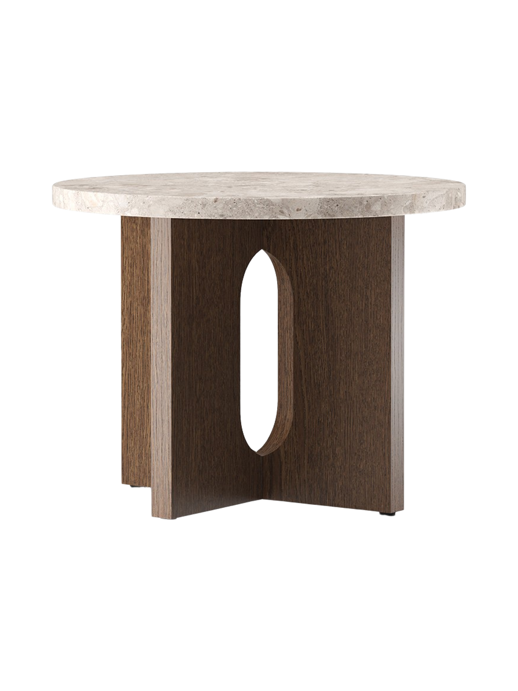 Table d'appoint scandinave en chêne et pierre Ø50 avec plateau rond en porte-à-faux pour le salon et la chambre à coucher