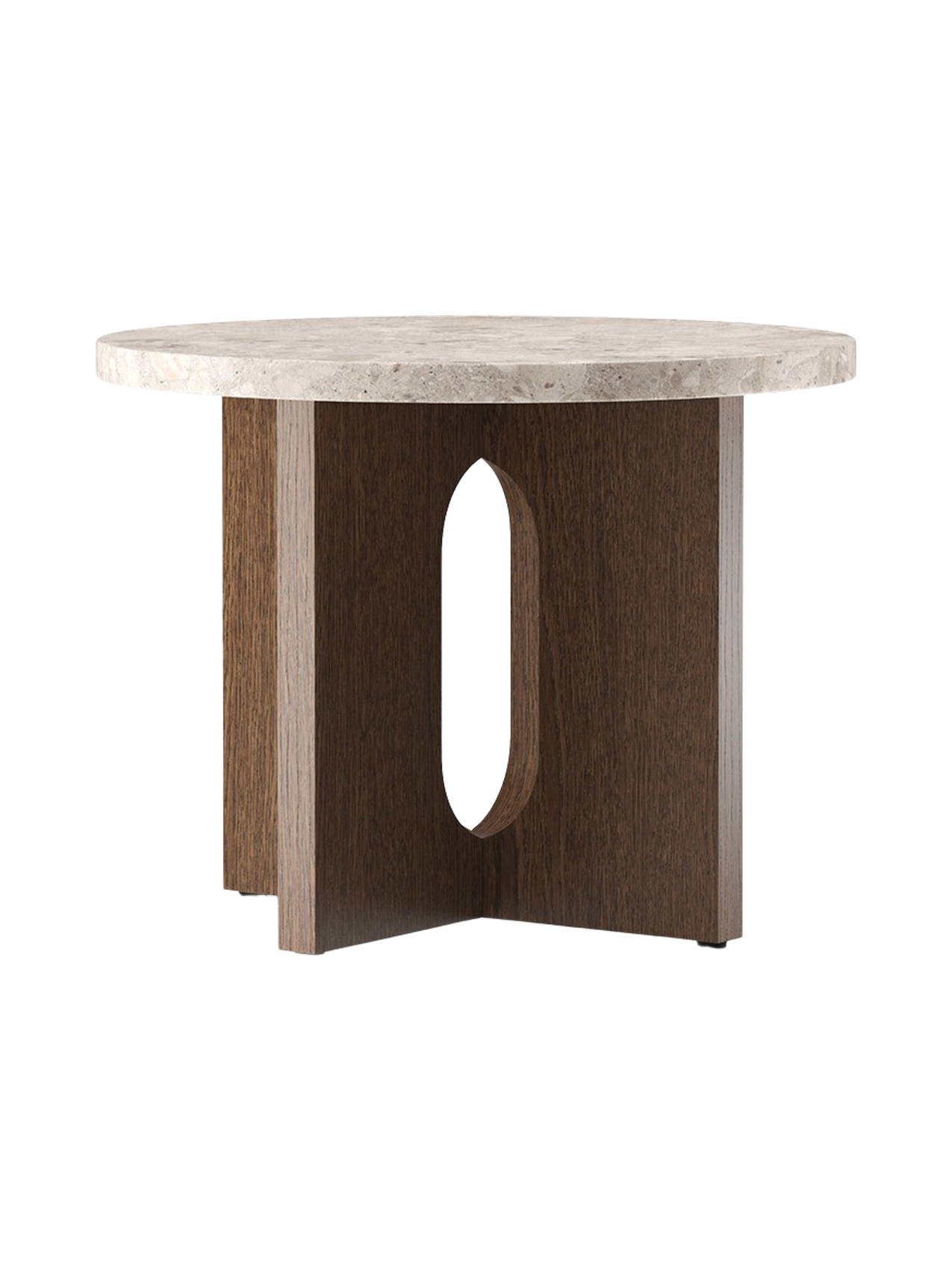 Table d'appoint scandinave en chêne et pierre Ø50 avec plateau rond en porte-à-faux pour le salon et la chambre à coucher