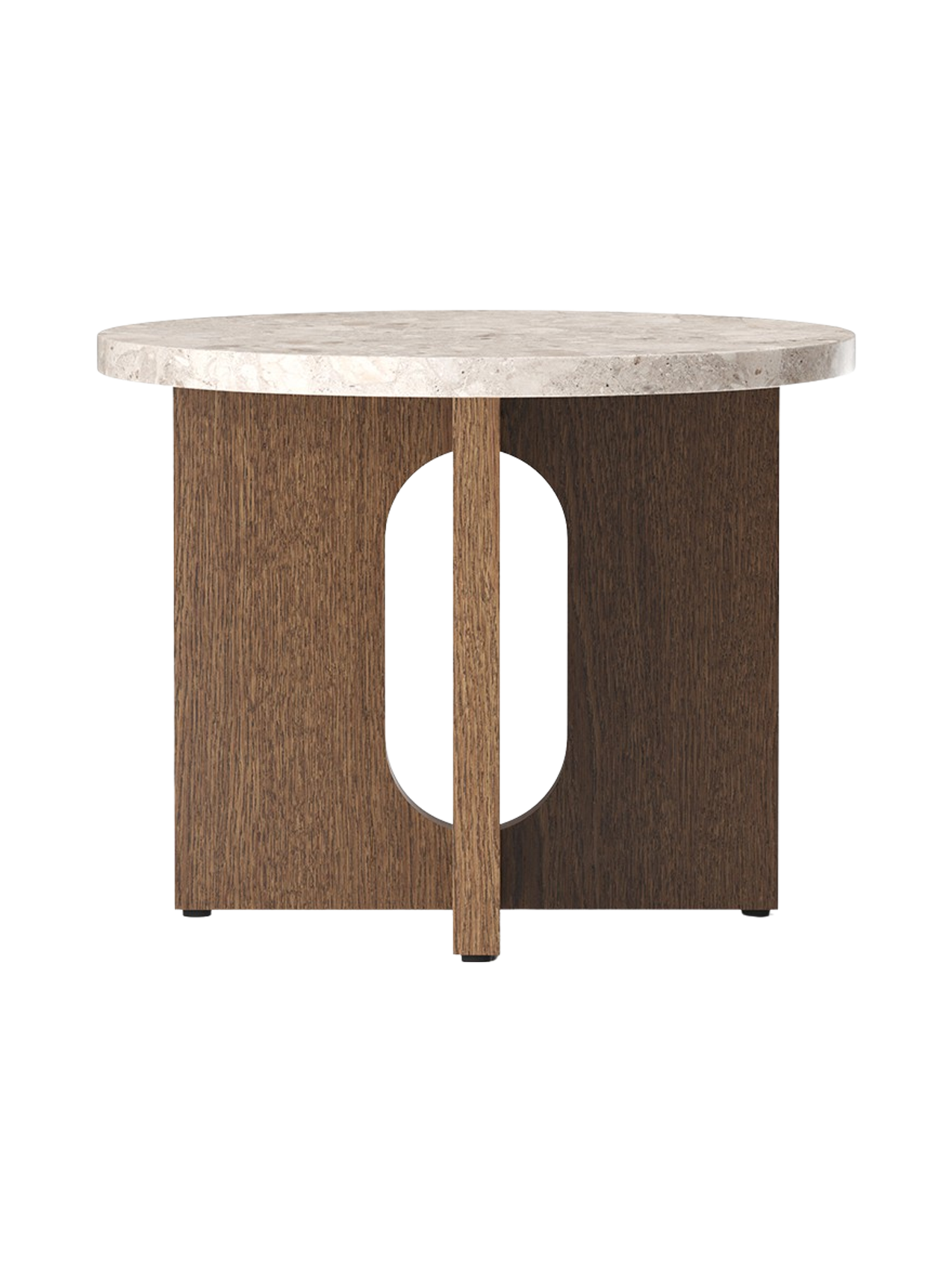 Table d'appoint scandinave en chêne et pierre Ø50 avec plateau rond en porte-à-faux pour le salon et la chambre à coucher