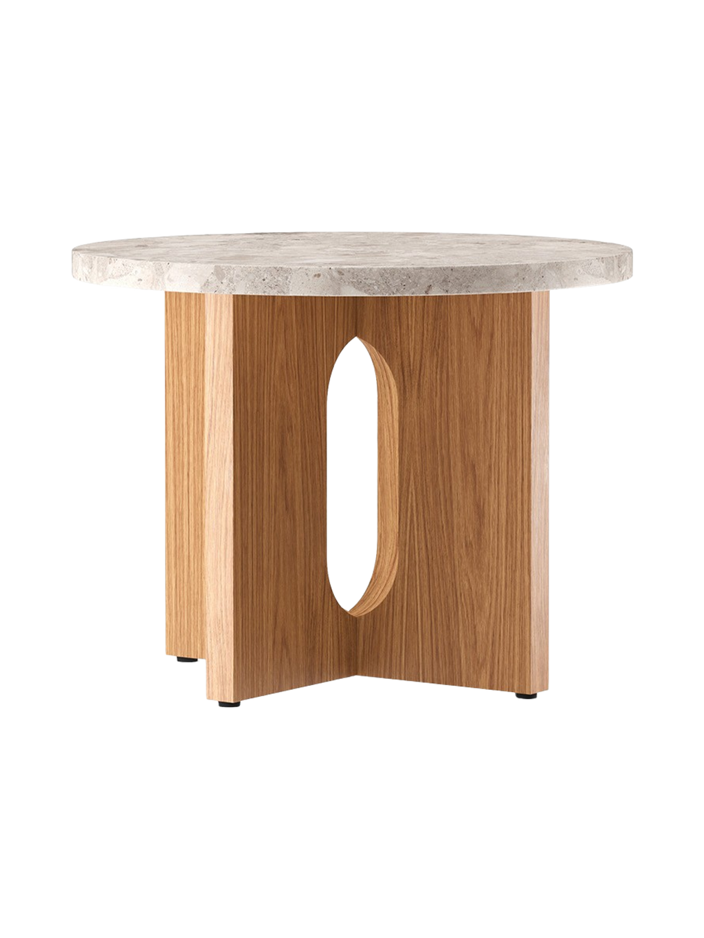 Table d'appoint scandinave en chêne et pierre Ø50 avec plateau rond en porte-à-faux pour le salon et la chambre à coucher