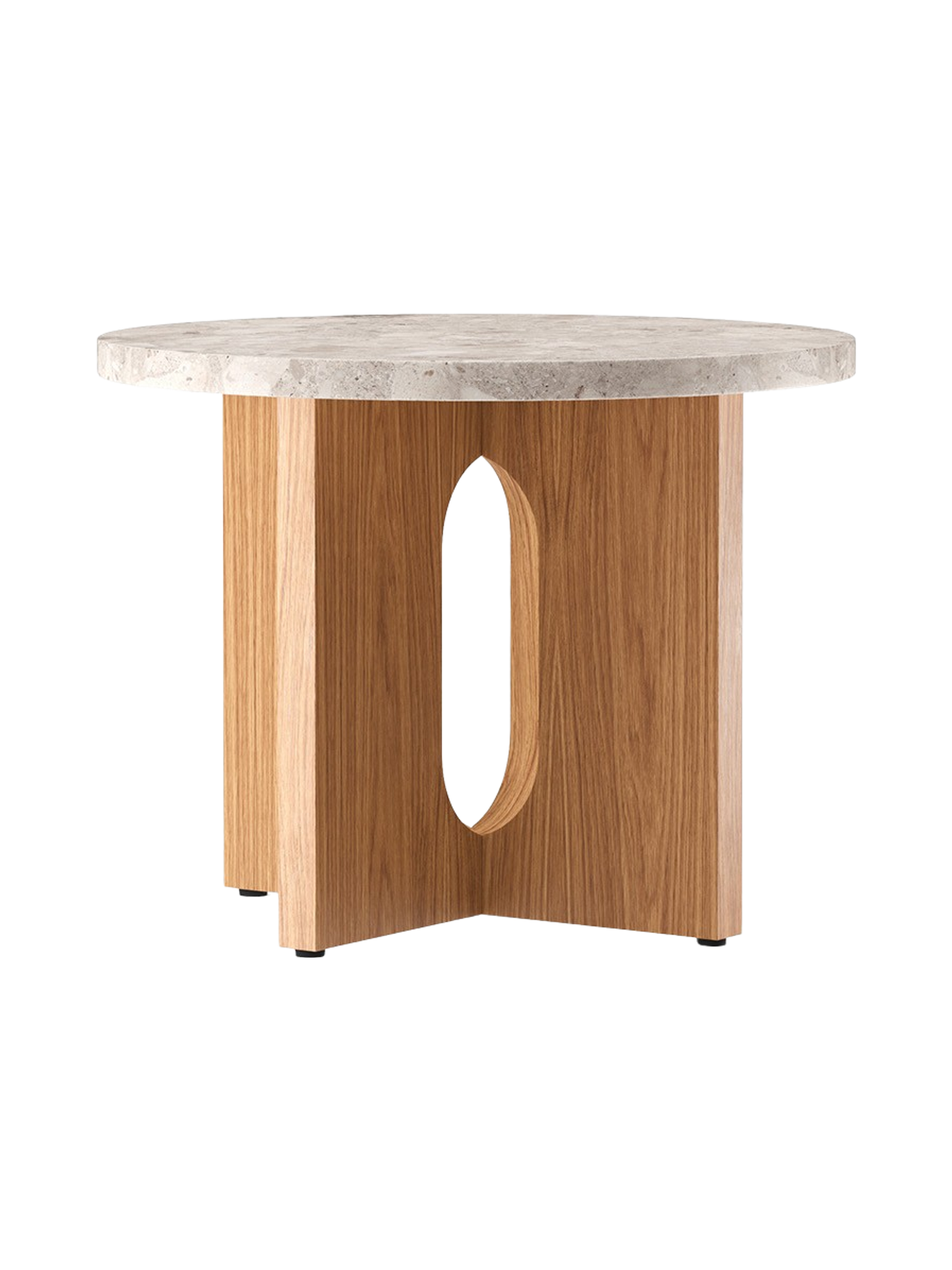 Table d'appoint scandinave en chêne et pierre Ø50 avec plateau rond en porte-à-faux pour le salon et la chambre à coucher
