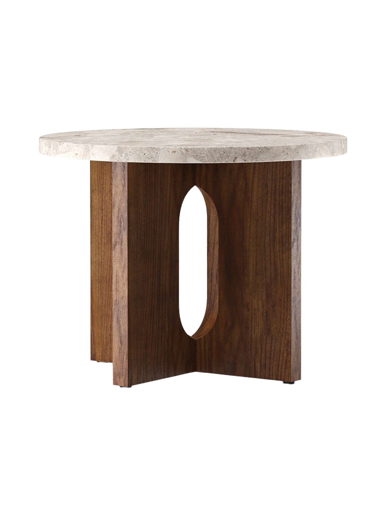 Table d'appoint scandinave en chêne et pierre Ø50 avec plateau rond en porte-à-faux pour le salon et la chambre à coucher