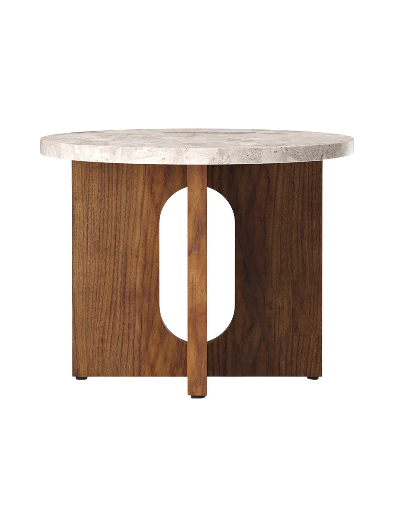 Table d'appoint scandinave en chêne et pierre Ø50 avec plateau rond en porte-à-faux pour le salon et la chambre à coucher