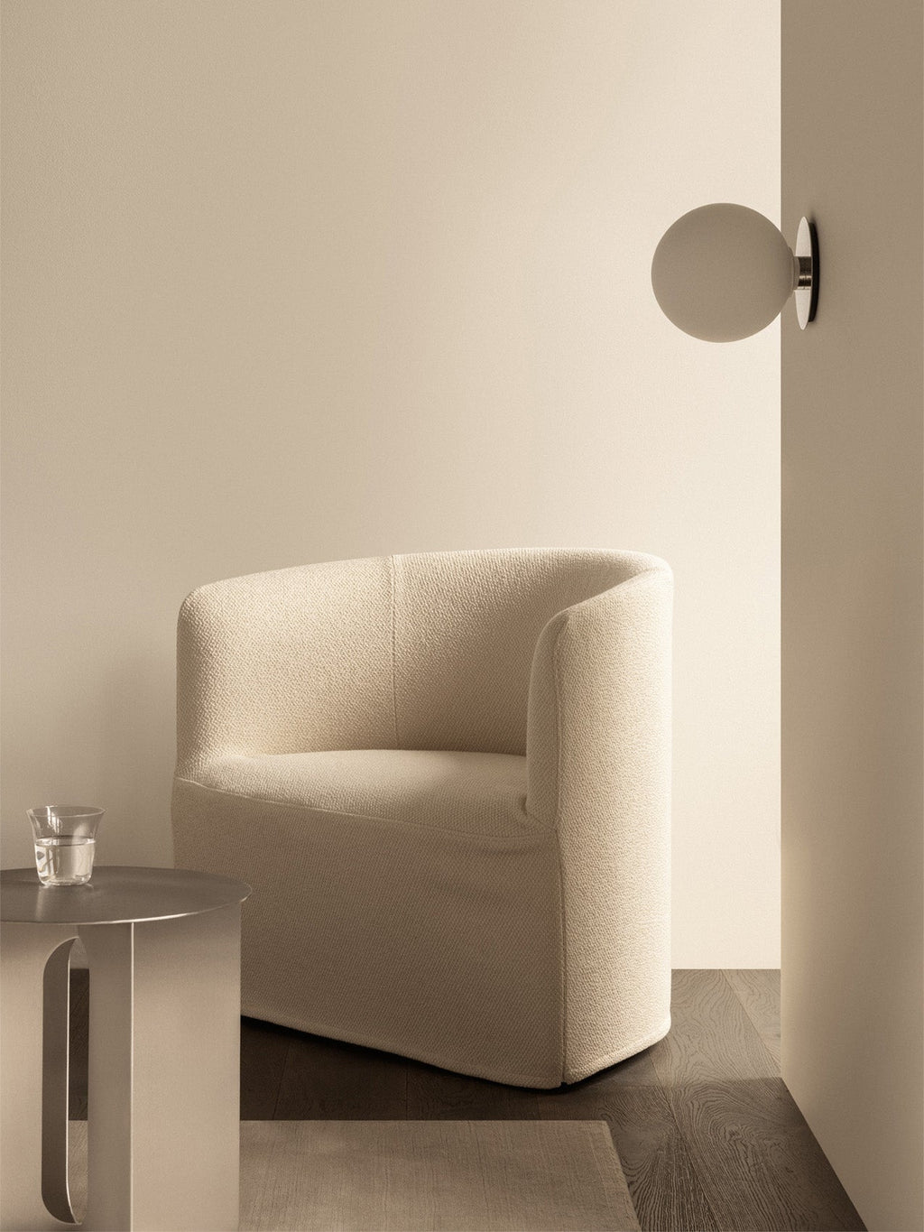 Fauteuil de salon contemporain en bouclette de coton avec housse amovible et lavable